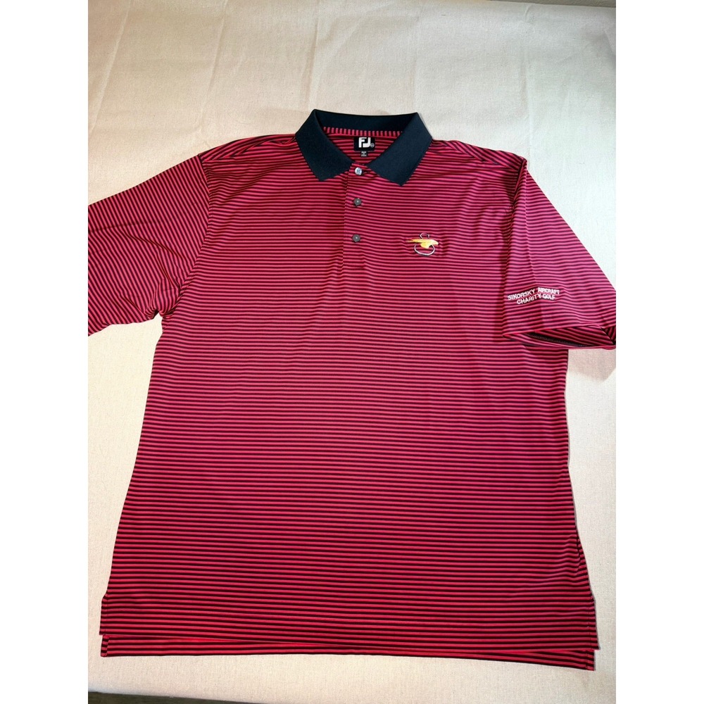 Footjoy Men's Polo Red And Black Stripes Size XXL